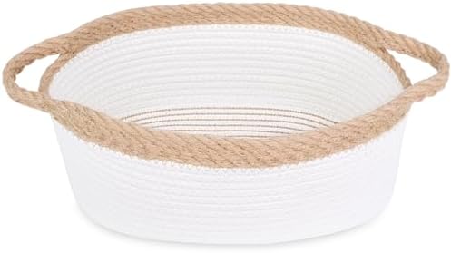 ABenkle Small Basket with Handles, Boho Decorative Rope Woven Dog Cat Toy Storage Bin Shelf Storage Organizer, Easter Christmas Gift Basket, 12"x8"x5" by ABenkle