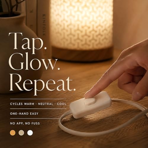 Small Bedside Lamp for Nightstand, 3D Printed Mini Table Lamp, 3 Color Temperatures Warm to Cool White, Cozy Small Lamp for Bedroom Dorm Tight Spaces, Ash Wood Base, 8.8 Inch Tall - Bubble - Image 5