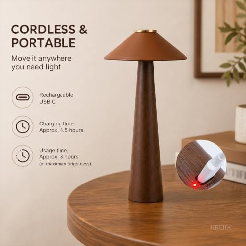 Wood Mushroom LED Desk Lamp - Home Art Decor (Walnut Wood) - Image 5
