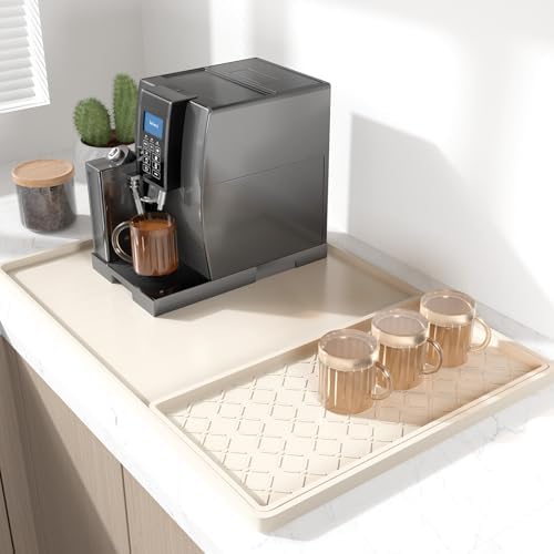 Rnivvi Silicone Coffee Mat, 16" x 24" Waterproof Raised Edge Coffee Bar Mats for Espresso Machine Station Accessories, Heat Resistant Detachable Dish Drying Pad for Kitchen Counter, Dish Rack, Beige by Rnivvi
