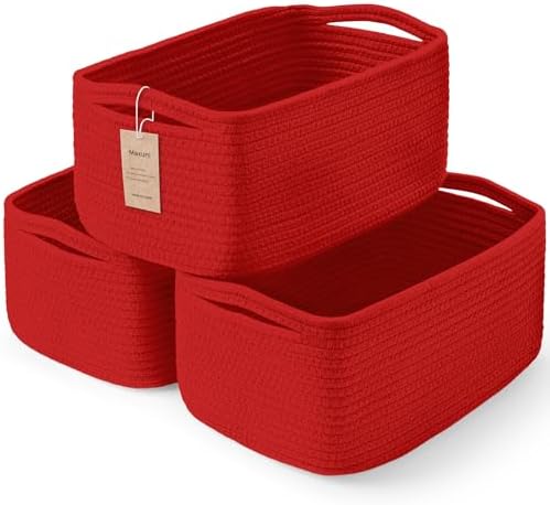 3 Pack Small Storage Baskets for Organizing, 11.8×7.8×5.1", Christmas Red by MaxuniTechLife