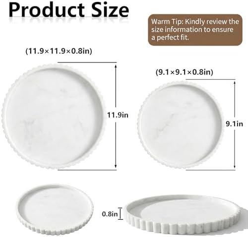 Silicone Bathroom Tray with Scalloped Edge, 11.9 Inch Round Large Vanity Tray for Bathroom Countertop, Non-Slip Elegant Sink Organizer Tray for Toiletries & Jewelry, Marble Gray - Image 2