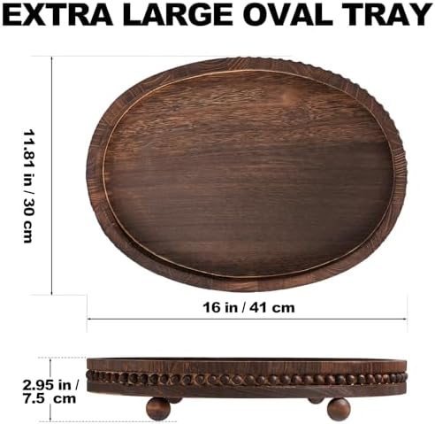 HouseJoy Decorative Tray for Coffee Table, 16×11.8in Wood Beaded Decor Tray - Image 2