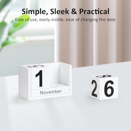 Wooden Block Calendar for Desk, Small Size Daily Desktop Perpetual Desk Calendar, Cute Date Display Desk Accessories for Home Office Decor, Teacher, Classroom, Reusable Yearly, White - Image 5