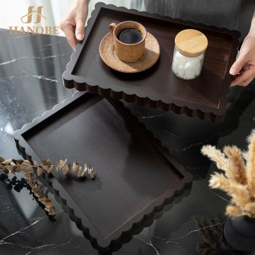 Hanobe Brown Decorative Coffee Table Tray with Scalloped Edge, 14" - Image 7