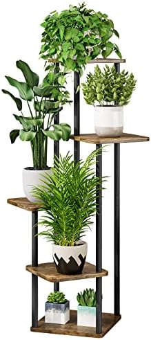 AZERPIAN 5 Tier Tall Plant Stand Indoor Corner Tiered Shelf Metal MDF Board by AZERPIAN