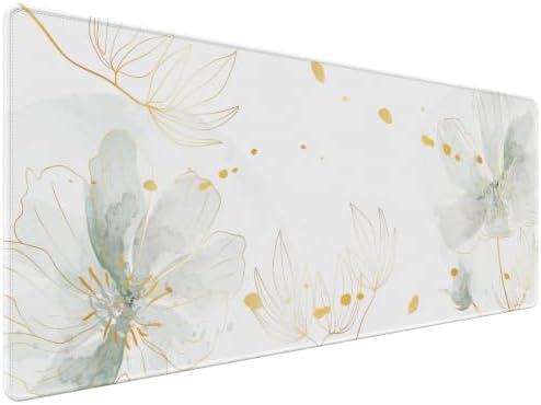 Aesthetic Floral Desk Mat, 31.5 x 11.8 Inch Mouse Pad, Dusty Green by HUADO