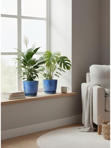 Gepege Ceramic Plant Pots, 6 Inch Indoor Planters with Drainage & Saucers - Image 4