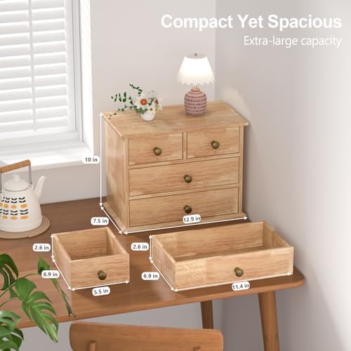 Oak Desk Organizer with Drawers, Durable Wooden Desktop Storage Box - Image 2