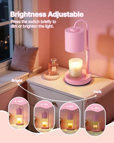 CASTLELIFE Dimmable Candle Warmer Lamp with Timer, Height Adjustable Candle Warmer for Jar Candles, Electric Wax Melt Warmer for Home Decor House Warming Gifts, Birthday Gifts for Women, Baby Pink - Image 3