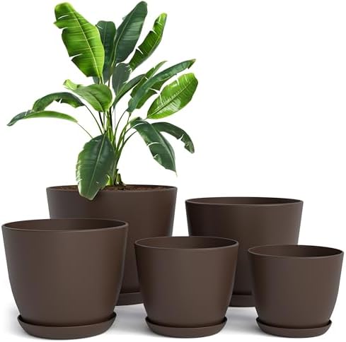 Plant Pots Indoor with Drainage, 5 Pack Multi-Size Planters Set, Brown by UTOPIAHOME