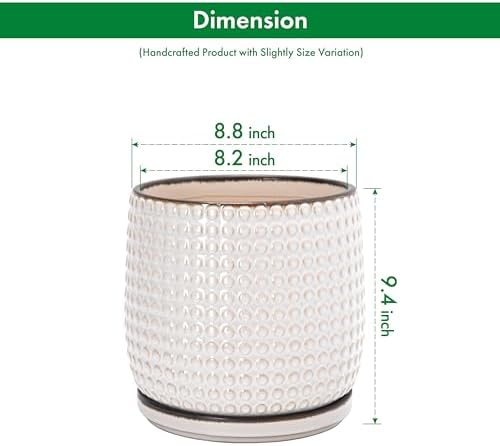 D'vine Dev Beaded Ceramic Pot with Saucer, 8 in, Smoked White, 27-C-Q-1 - Image 3