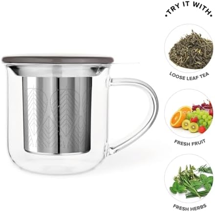 VIVA Minima Eva Glass Tea Cup with Infuser and Lid, 14 oz, Wool - Image 3