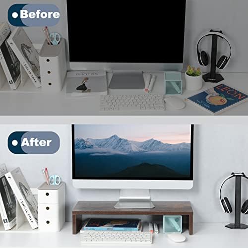 TEAMIX 20 inch Wood Monitor Stand Riser, Desktop Riser Shelf, Rustic Brown - Image 6