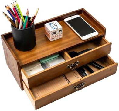 Wooden Drawers Organizer Soild 2 layers Desktop Drawer Storage Box - Image 4