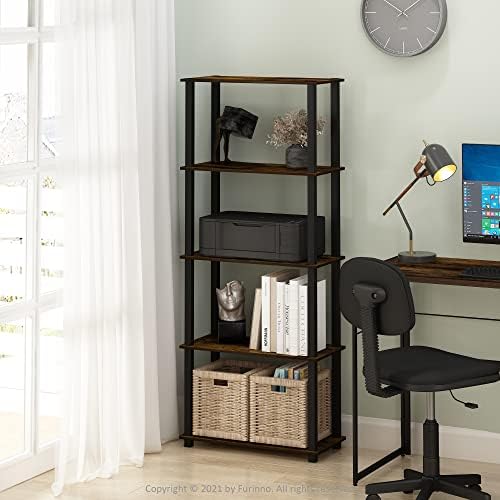 Furinno Turn-N-Tube 5-Tier Multipurpose Shelf / Display Rack / Storage Shelf / Bookshelf, Square Tubes, Black/Grey - Image 2