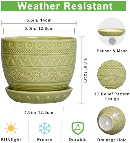 G EPGardening Ceramic Plant Pot, 5.5 Inch, Green - Image 3