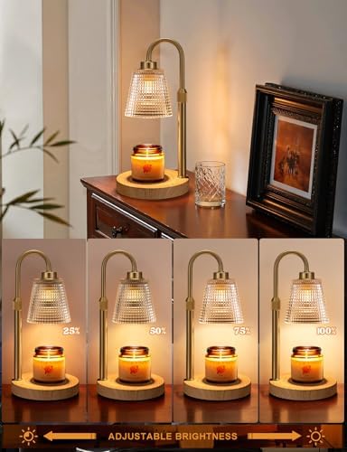 Wood Color& Clear Candle Warmer Lamp with Timer, Dimmable Candle Warmer for Jar Candles, Height Adjustable Wax Melts Warmer, Birthday Gifts for Women Mom, House Warming Gifts New Home Decor - Image 2