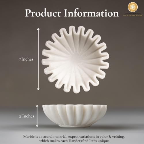 SWADESHI BLESSINGS Handcrafted Marble Ruffle Bowl for Home Decor, 7" - Image 4