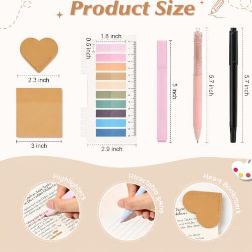 22Pcs Book Annotation Kit Aesthetic Pencil Case with Supplies School Annotation Supplies Gel Pen Transparent Sticky Note Taking Bible Study College Stationery Supplie (Beige Checkered) - Image 5