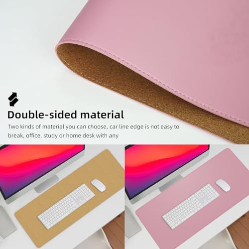 AFIING Leather Desk Pad Protector, Large Desk Mat with Natural Cork & PU Leather, Mouse Pad, Non-Slip, Waterproof Desk Writing Pad for Office and Home, Rose Pink - Image 2