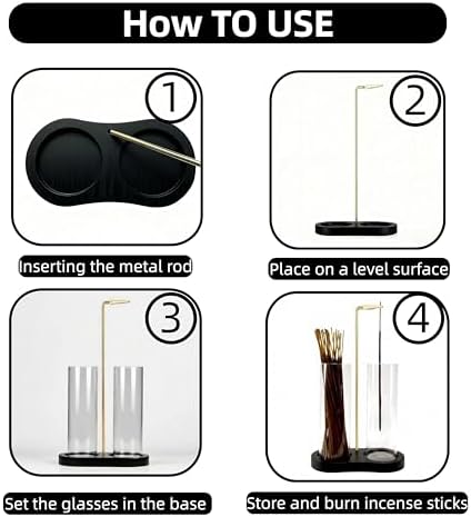 Glass Incense Holder, Black Incense Sticks Burner Holder with Storage,Hang Upside Down Incense Holder for Sticks with Ash Catcher for Meditation Yoga Spa Room (Black) - Image 4