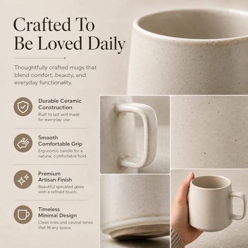 Ceramic Coffee Mugs Set of 4 – 10 oz Matte & Speckled Stoneware Mugs in Matte Black, Speckled Black, Olive Green & Ivory – Modern Minimalist Coffee Cups for Coffee, Tea, Latte & Cappuccino - Image 4