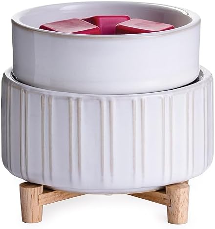 Candle Warmers ETC 2-in-1 Candle and Fragrance Warmer for Warming Scented Candles or Wax Melts and Tarts with to Freshen Room, Ceramic and Wood - Image 2