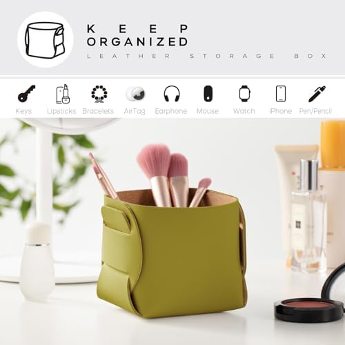 HOMIEAZICOZI 2-Pack Cork Leather Desk Accessories Storage - Pencil Pen Holder - Makeup Brush Holder Organizer - Stylish Addition to Home Decor (Olive Green) - Image 4