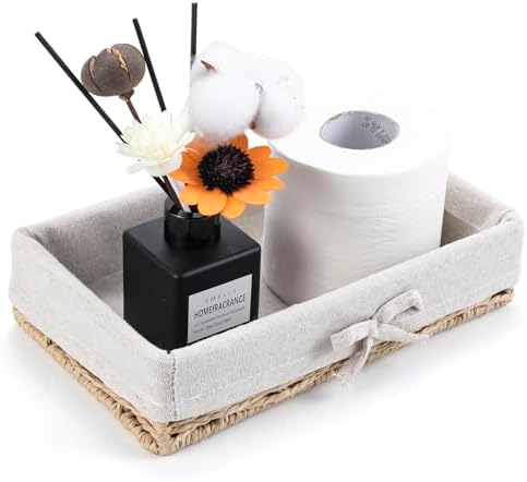 Bathroom Tray Wicker Toilet Paper Basket Toilet Tank Trays for Countertop Storage Behind Bathroom Tray Organizer Toilet Tank Top Basket Suitable for Any Home Décor Style (9.8x5.9x2.36 In, Beige) by Unknown