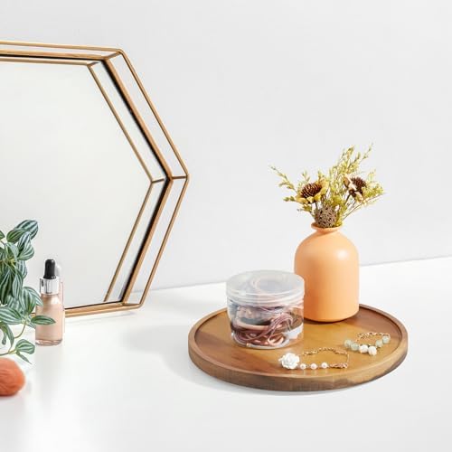 9 Inch Acacia Wood Round Tray, Wooden Decorative Coffee Table Tray Centerpiece Candle Holder for Farmhouse Kitchen Dining Room Home Bathroom Decor Coffee Table Decor and Accessories - Image 4