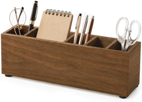 Jetec Wooden Pencil Pen Holder for Desk, Walnut, 6 Compartments by Jetec