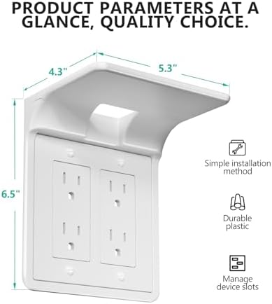 WALI Double Outlet Shelf Wall Holder – Bathroom Shelf Duplex for Electric Toothbrush, HomePod Mini, Echo Dot & Phone Charging – White-2 Packs (DLS002) - Image 2