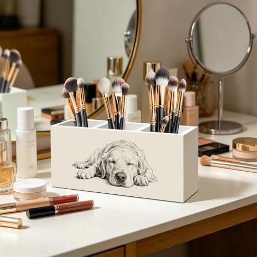 Golden Retriever Dog Pen Pencil Holder Organizer for Desk, Gifts for Golden Retriever Lovers, Dog Lovers Mom Dad Gifts Wood Signs Makeup Brush Toothbrush Holder for Bathroom Vanity - Image 3