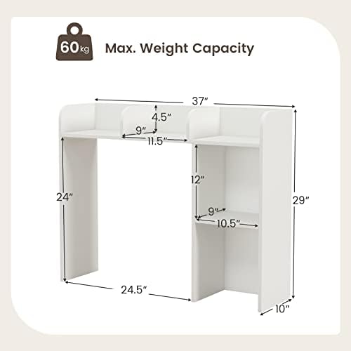 GIANTEX Desktop Bookshelf, Wood Desk Hutch Organizer for 27 Inch Computer Monitor, Countertop Storage Display Rack with 5 Shelves, Multipurpose Desktop Shelf Bookcase for Dorm Office Home, White - Image 3