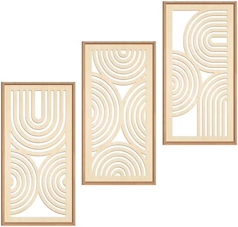 IARTTOP Boho Wooden Framed Wall Art Set of 3 Mid-Century Modern Wood Wall Decor Minimalist Natural Bohemian Home Decor for Living Room Dining Room Office by IARTTOP