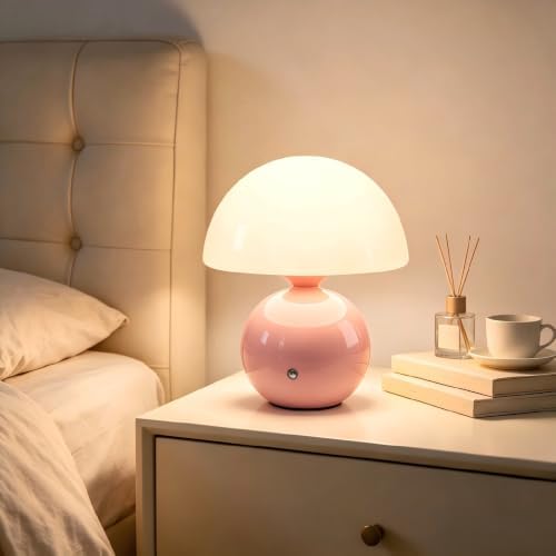 Senzoy Glass/Ceramic Mushroom Table Lamp, Pink Bedside Night Lamp by Unknown