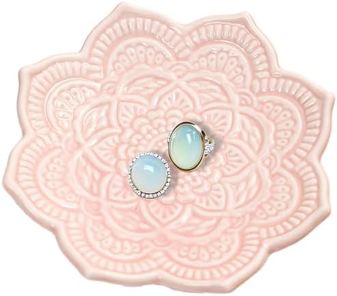 4" Datura Flower Ceramic Jewelry Dish, Ring Tray for Women(Pink) by Dazuihou