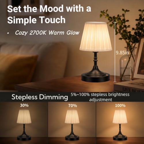 Balck Small Cordless Table Lamp Rechargeable - Kitchen Countertop Tabletop - Image 4