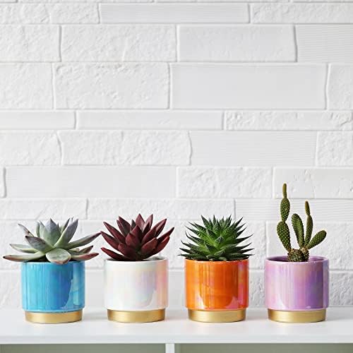 Gepege Succulent Pots for Plants, Succulent Planter with Drainage Holes, Ceramic Pot for Indoor Plant, Set of 4 - Image 4