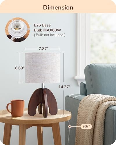 EDISHINE 14.37'' Small Table Lamp, Modern Bedside Lamp, Linen Shade, E26 - Image 4