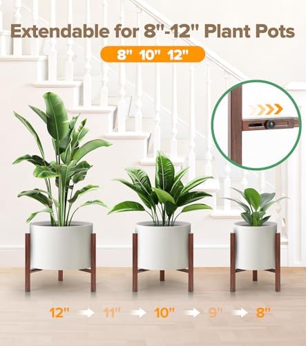 Plant Stand Indoor Adjustable, Metal Modern Indoor Plant Stand, Heavy Duty Plant Stands Outdoor Corner, Stable Plant Holder, Fits 8 to 12 Inches Pots, 1 Pack, Walnut Wood-Grain - Image 3