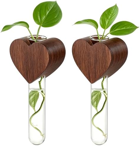 Heart-Shaped Wooden Magnetic Flower Vase Set of 2 for Refrigerator by LANPU+