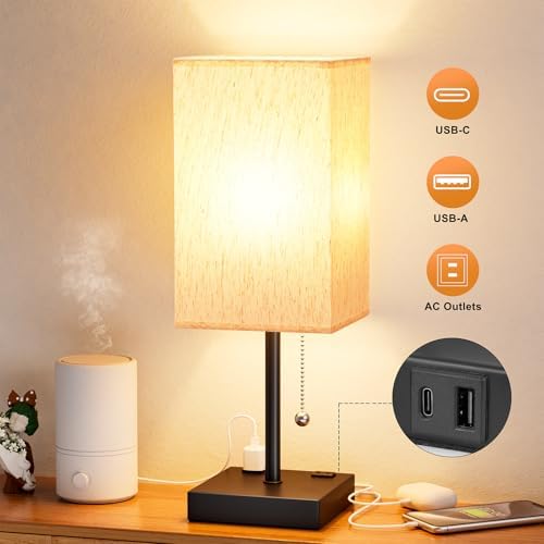 Bedside Lamp for Bedroom - 3 Color Temperatures, USB A+C, 2 AC Outlets - Image 6