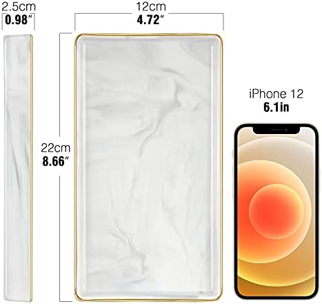 Luxspire Bathroom Vanity Tray Ceramic Jewelry Dish, S, Marble White - Image 3
