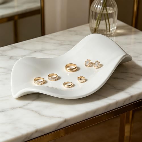 Ymiko Ceramic Jewelry Tray Dish Key Holder Minimalist White Decorative Trinket Plate for Vanity Entryway Table Bedroom Bathroom Organization Women - Image 6
