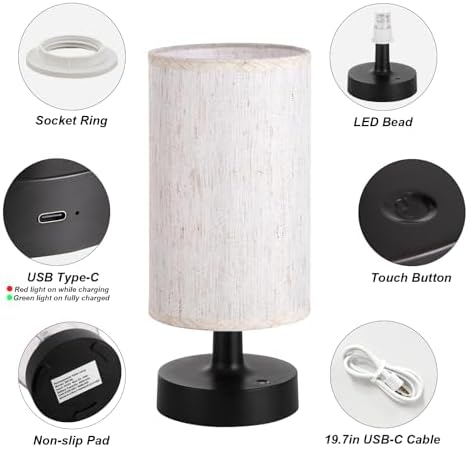 Small Cordless Table Lamp with 4000mAh Rechargeable Battery, Black, 1 Pack - Image 6