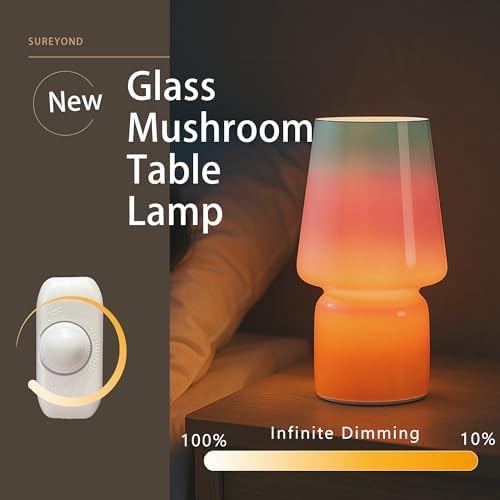 Mushroom Lamp,Mother's Day Gifts,Small Table Lamp,Cute Nightstand Kitchen Mini Lamp,Glass Table Lamp,Suitable for Bedrooms, Kitchens, Living Rooms, Bedside, Girl Gifts（Blue Gradient） - Image 5