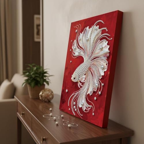 DIY Pearl Painting with Frame, Creative Design, Handmade Stress-Relieving Home Wall Decoration, Includes Frame and Tools-Goldfish - Image 2