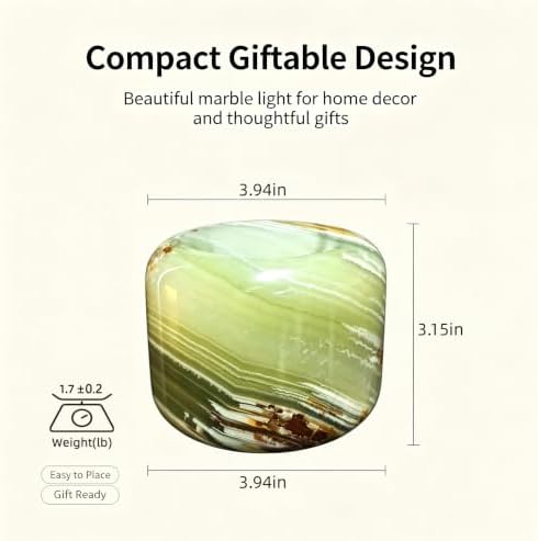 Natural Marble Lamp Cordless Touch Control Night Light 3-Way Dimmable Pat Light LED Ambient Glow Lamp Type-C Rechargeable Portable Stone Bedside Desk Lamp Zen Home Decor (Emerald Green) - Image 4